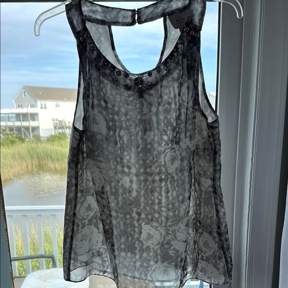 ECI New York Silver Sleeveless Embellished fully Lined Blouse